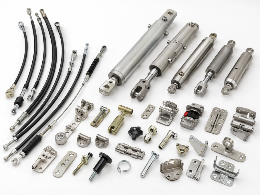 Aircraft seat components guide with control cables, actuator cylinders and hardware parts