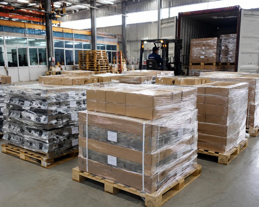 Freight coordination for export-ready OEM products with palletized shipment preparation