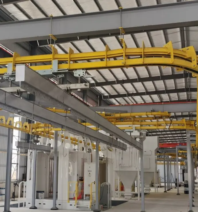 Powder coating production line workflow for OEM metal components
