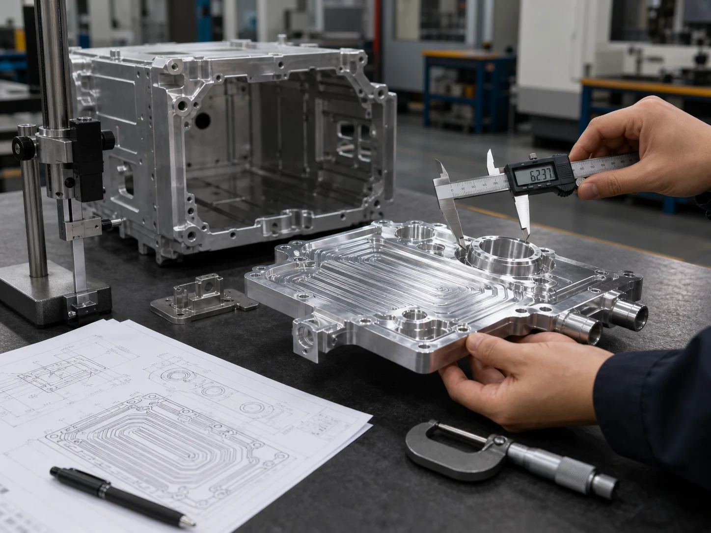Quality inspection of AI server liquid cooling and server chassis components against engineering drawings