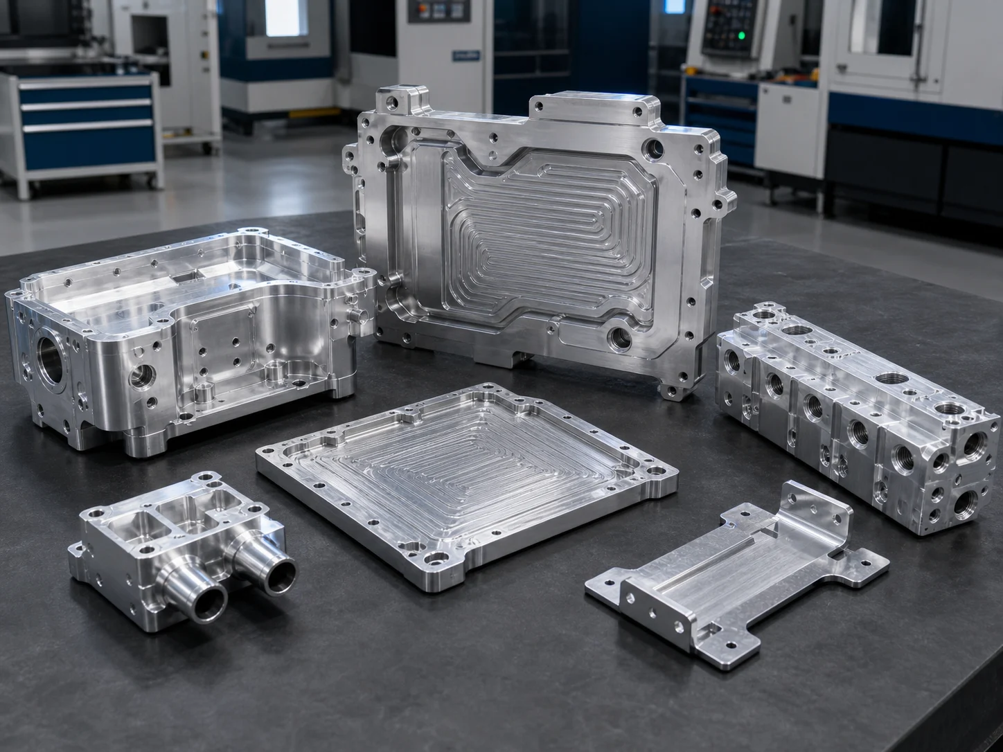 Machined aluminum liquid cooling components for AI server and data center equipment