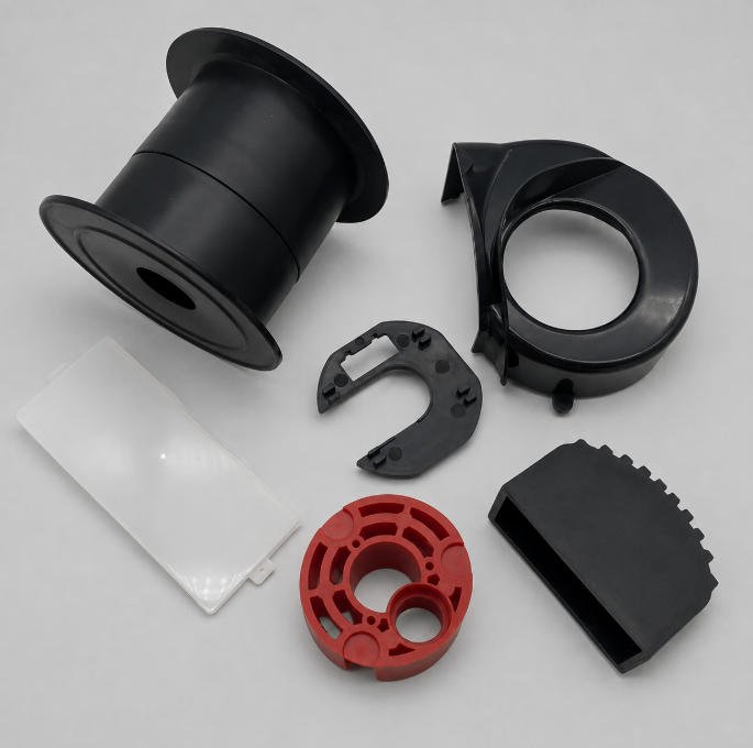custom OEM injection molded plastic parts in mixed shapes and colors