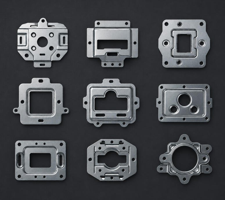 Custom stamped metal parts including brackets, covers and formed sheet metal components