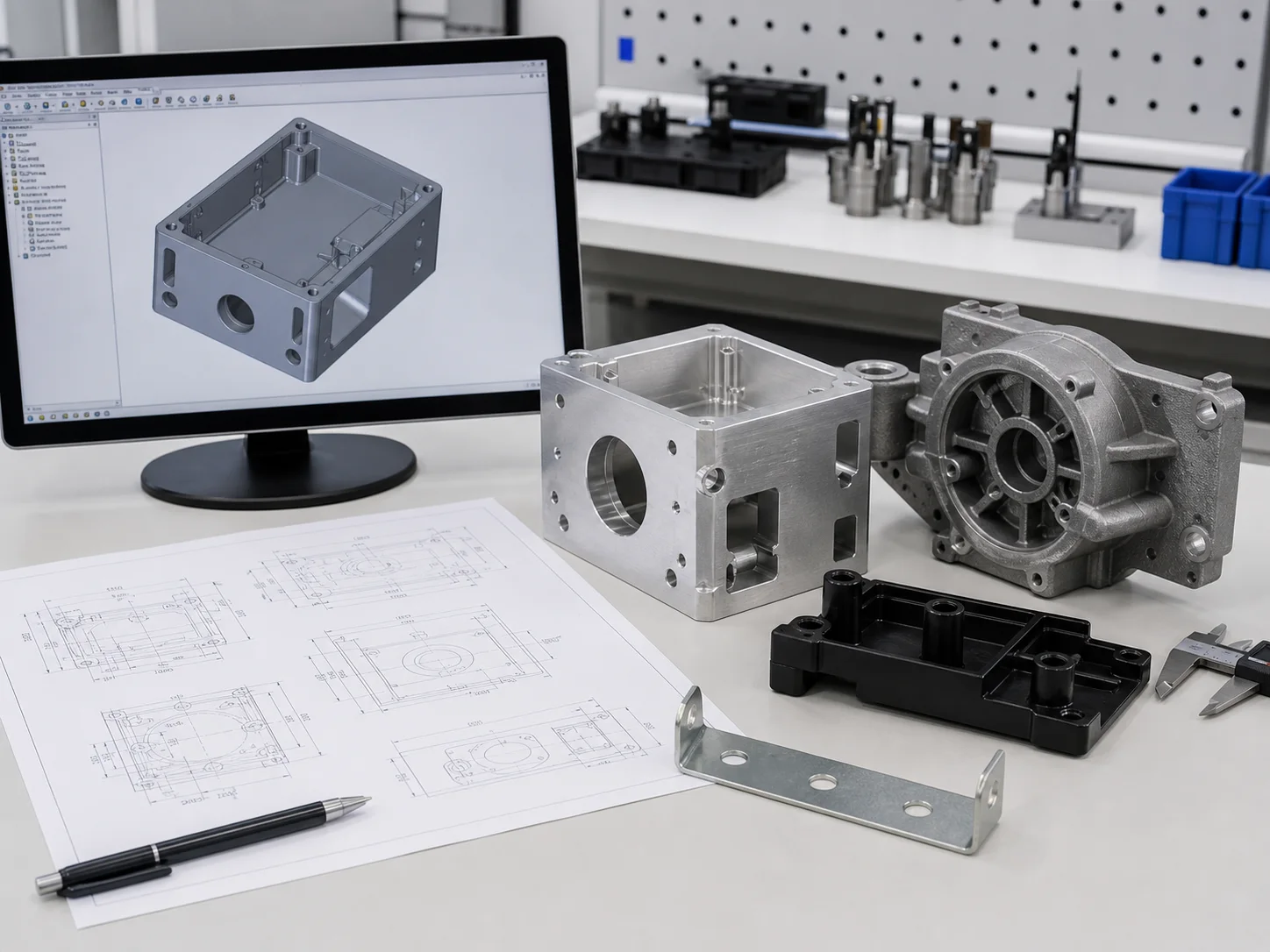 Inspection review of custom manufactured parts against engineering drawings