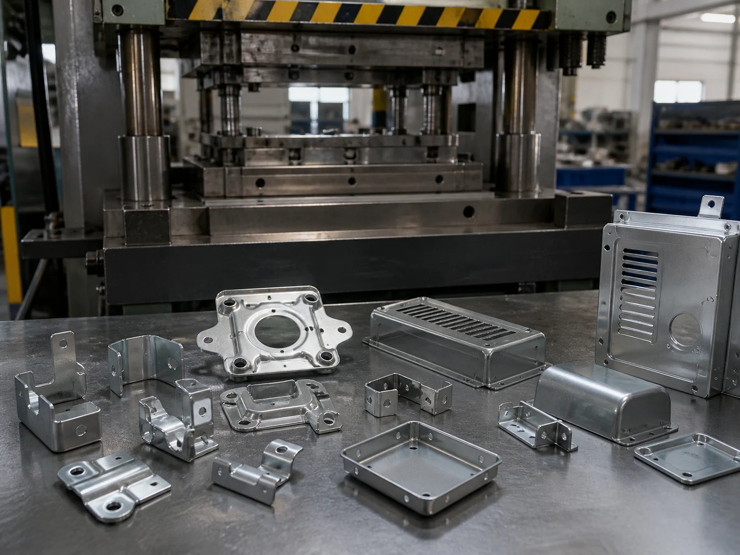 Metal stamping workshop with press tooling and custom stamped parts