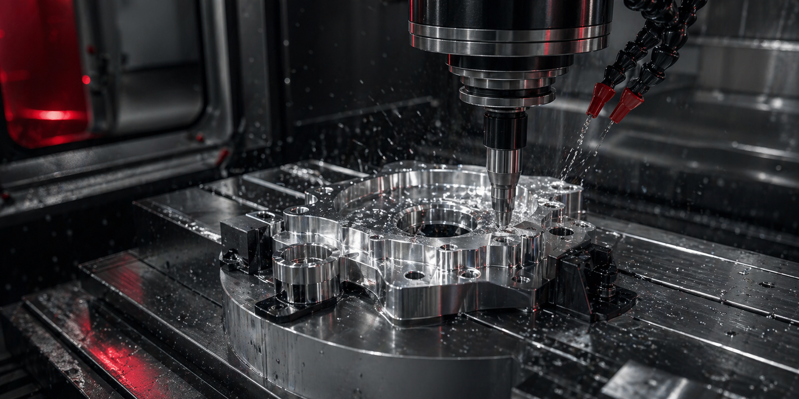 CNC milling machine in operation inside a bright machining workshop